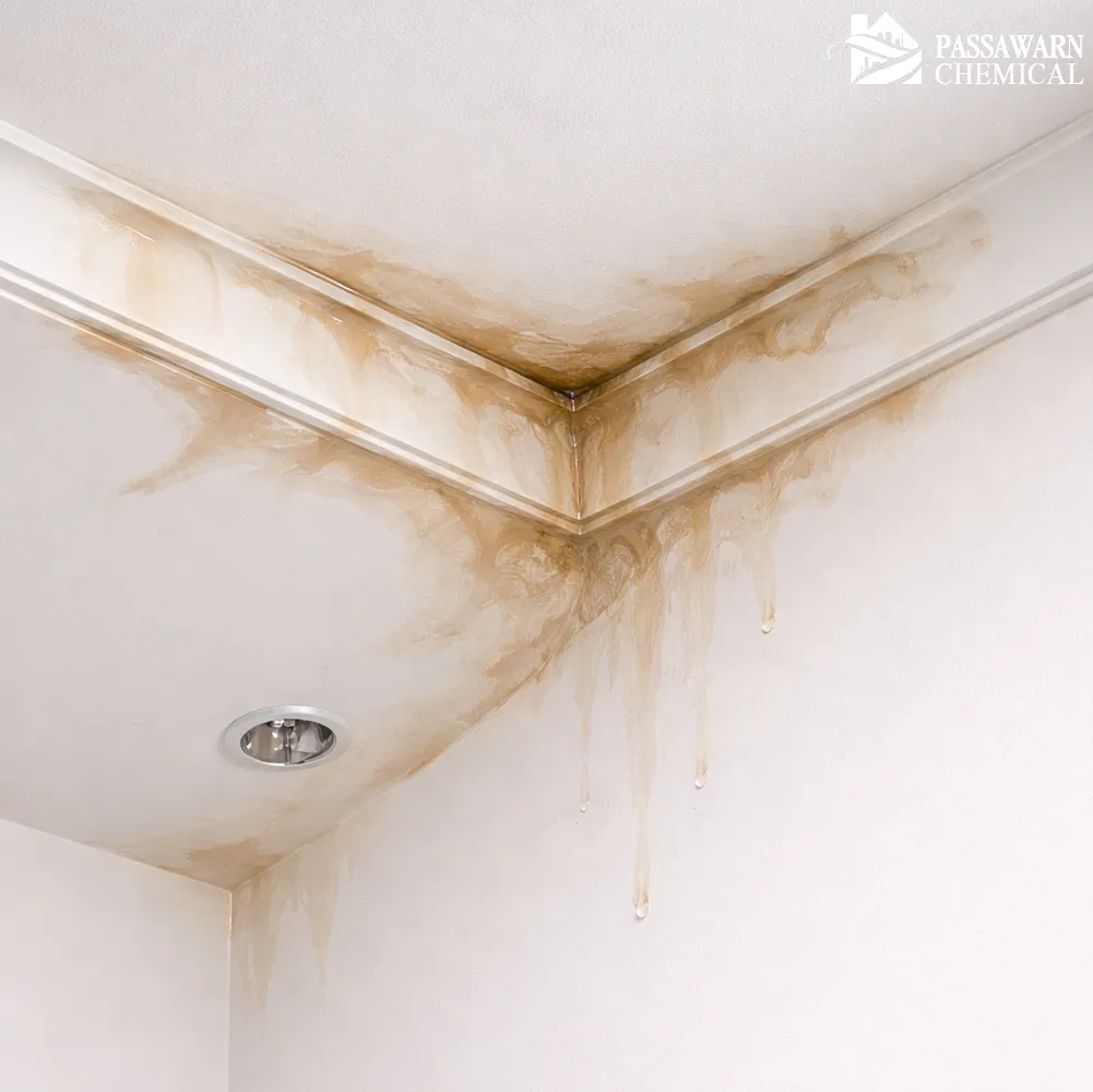 คราบน้ำสีเหลืองหรือสีน้ำตาลบนฝ้าเพดาน