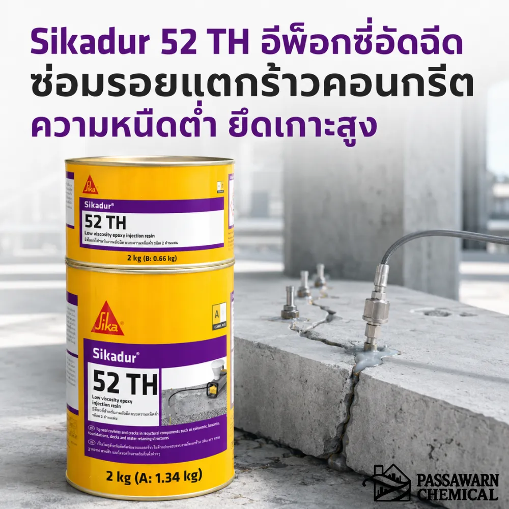 Sikadur 52 TH อีพ็อกซี่อัดฉีดความหนืดต่ำ สำหรับซ่อมรอยแตกร้าวคอนกรีต ยึดเกาะสูง ช่วยฟื้นฟูความแข็งแรงและลดน้ำซึม