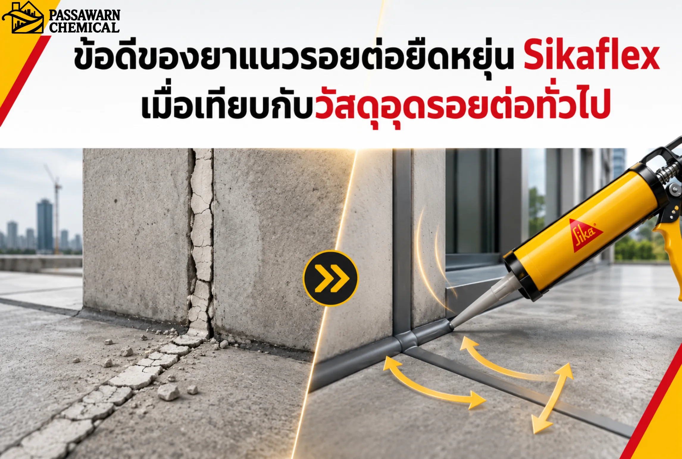 ข้อดีของยาแนวรอยต่อยืดหยุ่น Sikaflex เมื่อเทียบกับวัสดุอุดรอยต่อทั่วไป