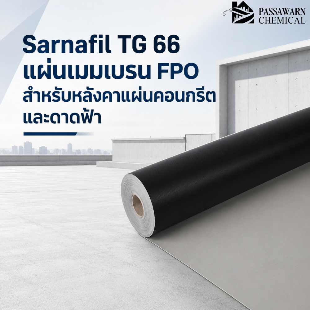 Sarnafil TG 66 แผ่นเมมเบรนกันซึม FPO สำหรับหลังคาแผ่นคอนกรีตและดาดฟ้า เชื่อมรอยต่อด้วยลมร้อน เหมาะกับระบบถ่วงน้ำหนัก