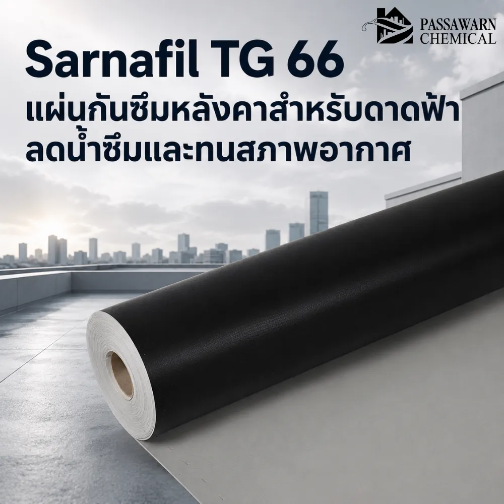 Sarnafil TG 66 แผ่นกันซึมหลังคา FPO สำหรับดาดฟ้า ลดน้ำซึม ทน UV และสภาพอากาศ เหมาะกับหลังคาคอนกรีต หลังคาเขียว และระบบถ่วงน้ำหนัก