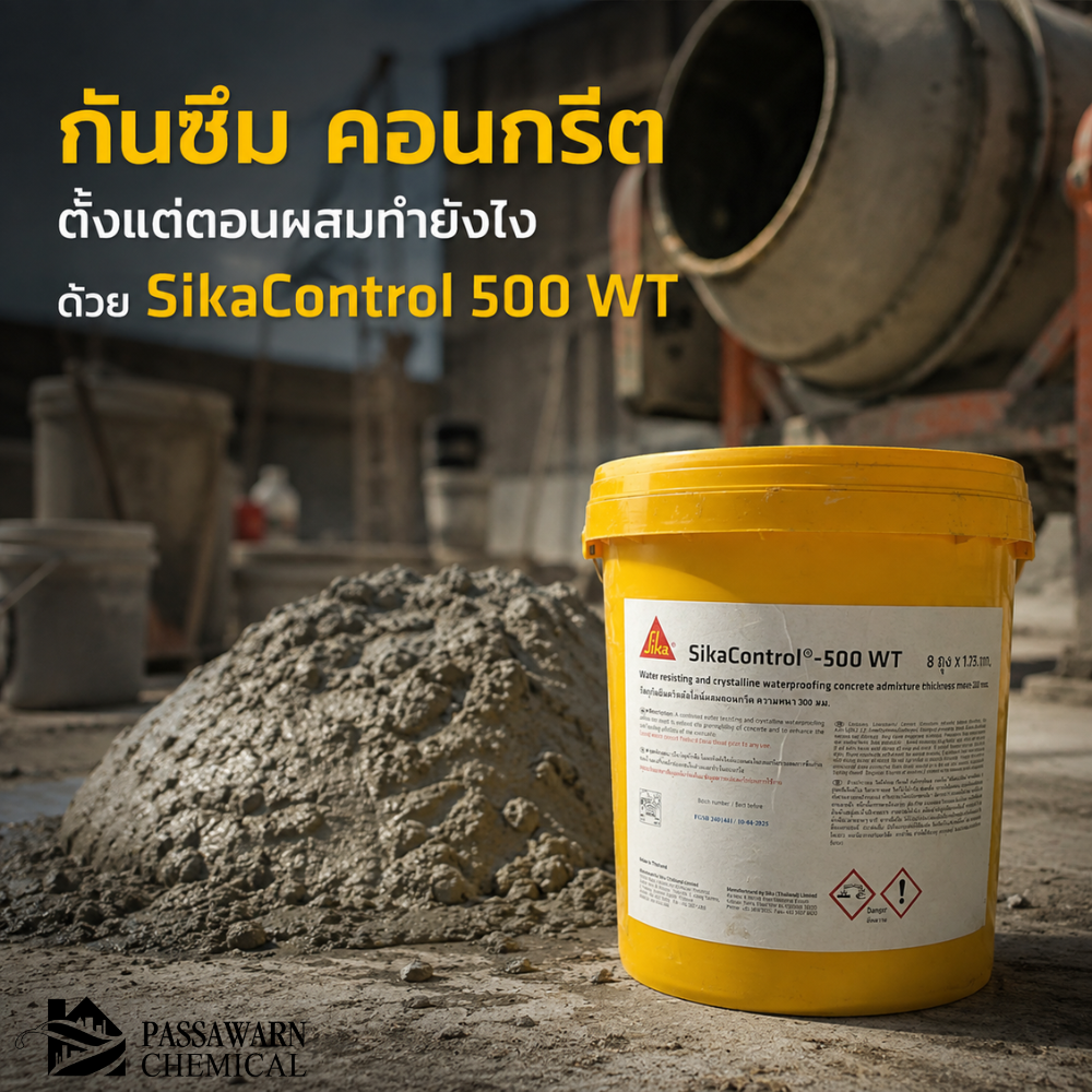 SikaControl 500 WT สารผสมคอนกรีตกันซึมแบบผลึก ช่วยลดการซึมผ่านของน้ำ เหมาะกับโครงสร้างคอนกรีตหนาและงานกันซึมตั้งแต่ตอนผสม