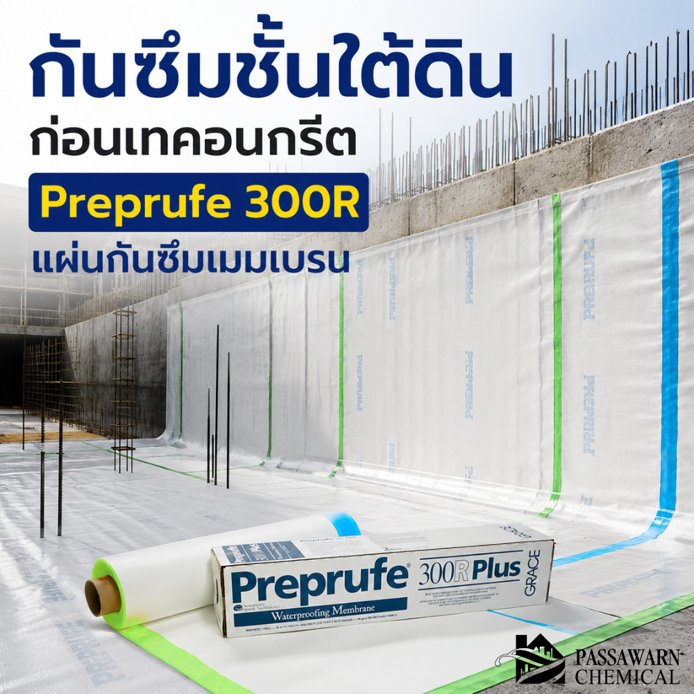 กันซึมชั้นใต้ดินก่อนเทคอนกรีต Preprufe 300R แผ่นกันซึมเมมเบรน