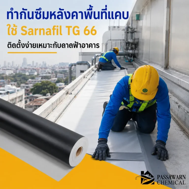 Sarnafil TG 66 เมมเบรน FPO สำหรับกันซึมหลังคาพื้นที่แคบและดาดฟ้าอาคาร เชื่อมรอยต่อด้วยลมร้อน ทน UV เหมาะกับงานขอบ มุม และ flashing