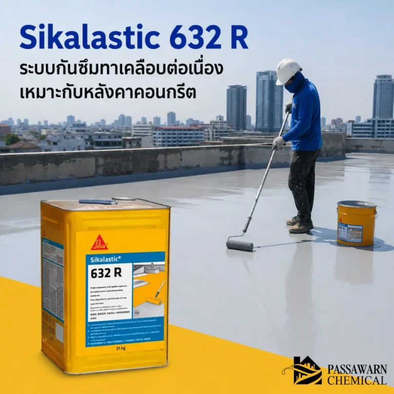 Sikalastic 632 R เมมเบรนกันซึม PU แบบทาเคลือบต่อเนื่อง สำหรับหลังคาคอนกรีต แห้งไว ไร้รอยต่อ ช่วยลดปัญหาน้ำรั่วซึมบนดาดฟ้า