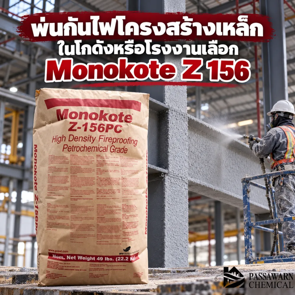 MONOKOTE Z-156 วัสดุพ่นกันไฟซีเมนต์ความหนาแน่นสูงสำหรับเสาและคานเหล็ก เหมาะกับโรงงาน โกดัง และพื้นที่ที่ต้องการความทนทานสูง