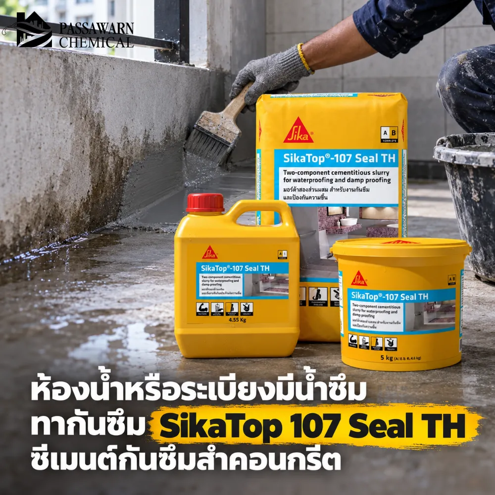 ห้องน้ำหรือระเบียงมีน้ำซึมทากันซึม SikaTop 107 Seal TH ซีเมนต์กันซึมสำคอนกรีต