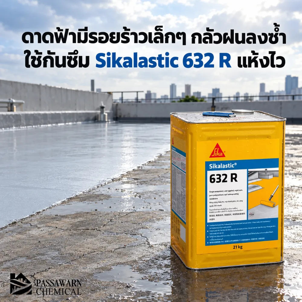 ดาดฟ้ามีรอยร้าวเล็กและกลัวฝนตกซ้ำ Sikalastic 632 R เมมเบรน PU แห้งไว กันฝนได้เร็ว ทำระบบไร้รอยต่อสำหรับหลังคาและดาดฟ้า